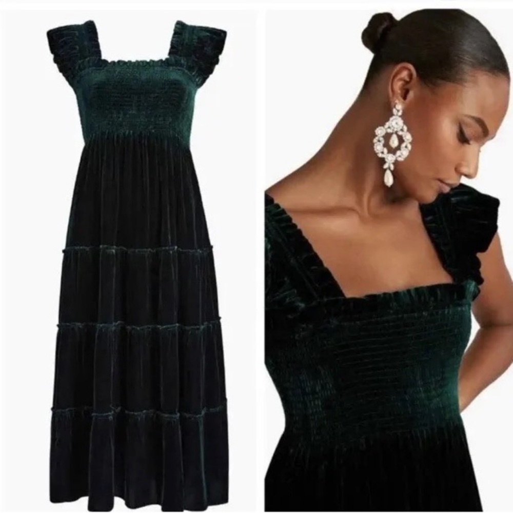 Hill House The Nap Dress Velvet Christmas Holiday Festive Emerald Green Sz Large